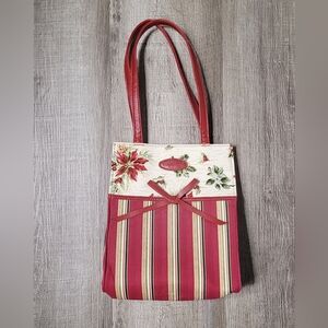 Longaberger Holiday Stripe/Poinsettia Small Tote Bag